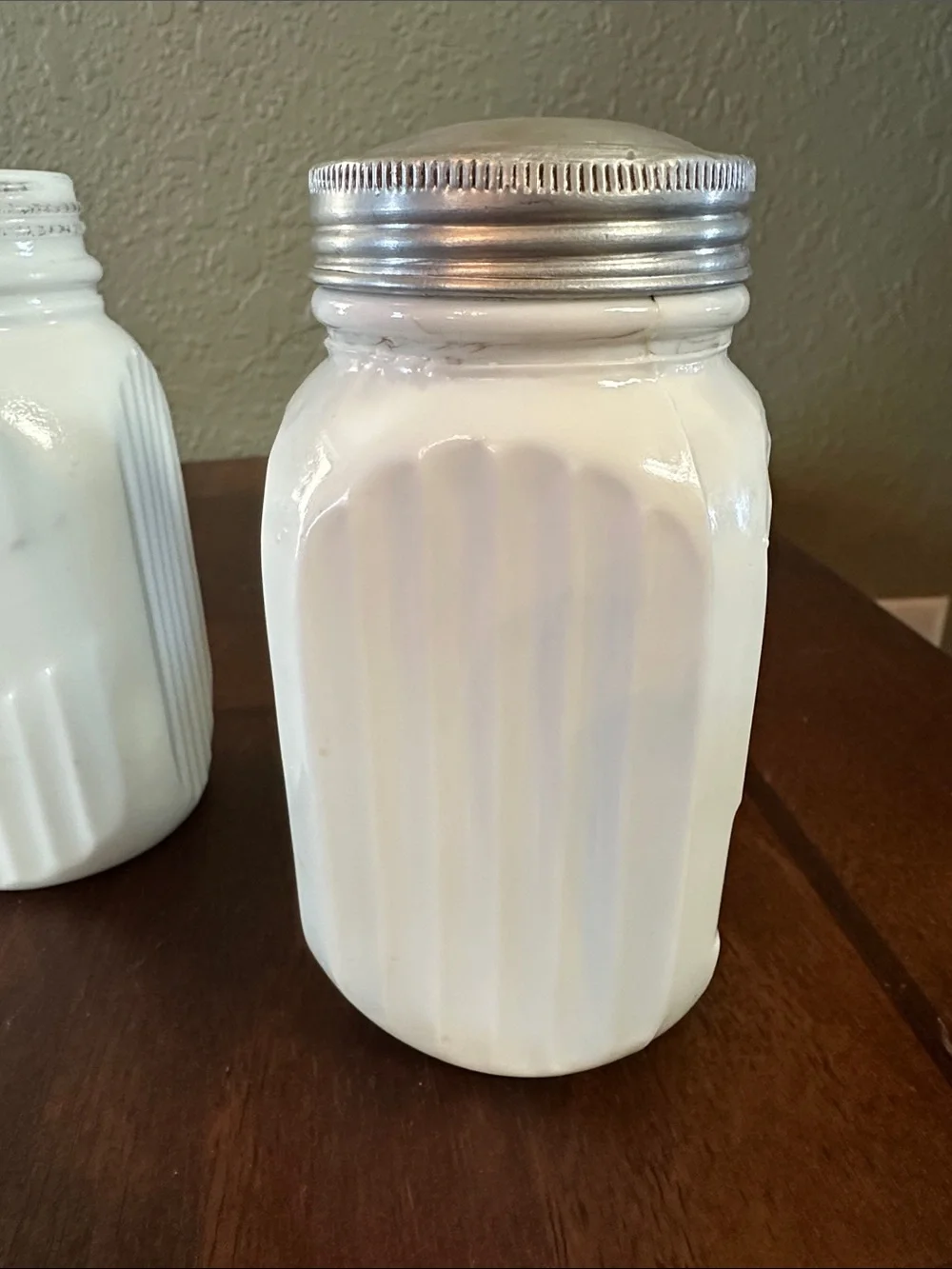 Vintage 1930s Anchor Hocking Vitrock White Milk Glass Range Shakers - Set of 2